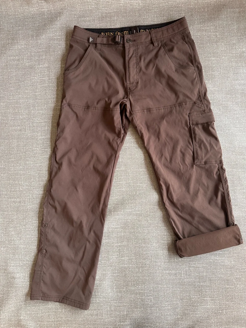 prAna Men’s Stretch Zion Pants 32x30 Brown Hiking Cargo Roll Up